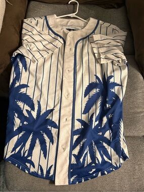 White & Blue Palm Tree Baseball Jersey Rebel Minds large